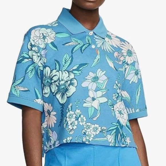 NIKE The Nike Polo Dri-Fit Tropical Floral Cropped Loose Fit Top - Large - Picture 1 of 5